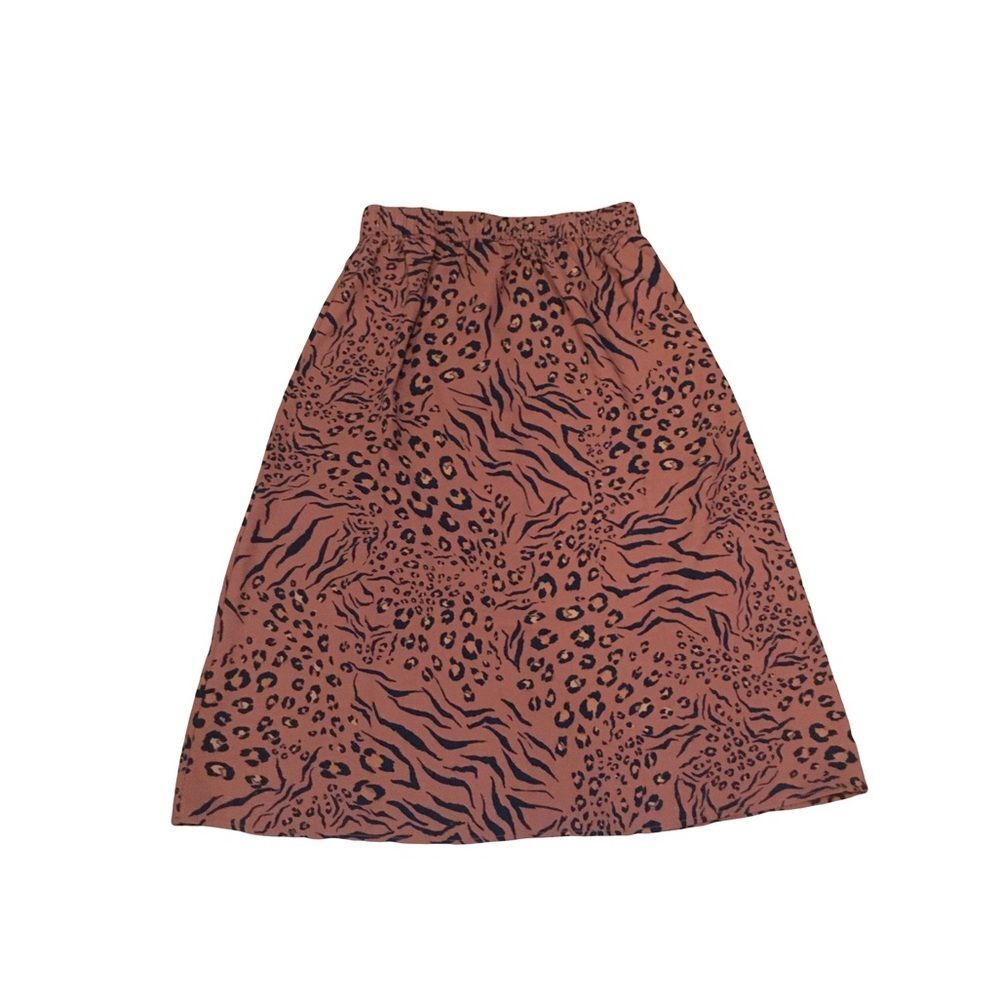 12 Thompson MEDIUM Midi skirt Leopard Cheetah Black animal print on Deep tan
